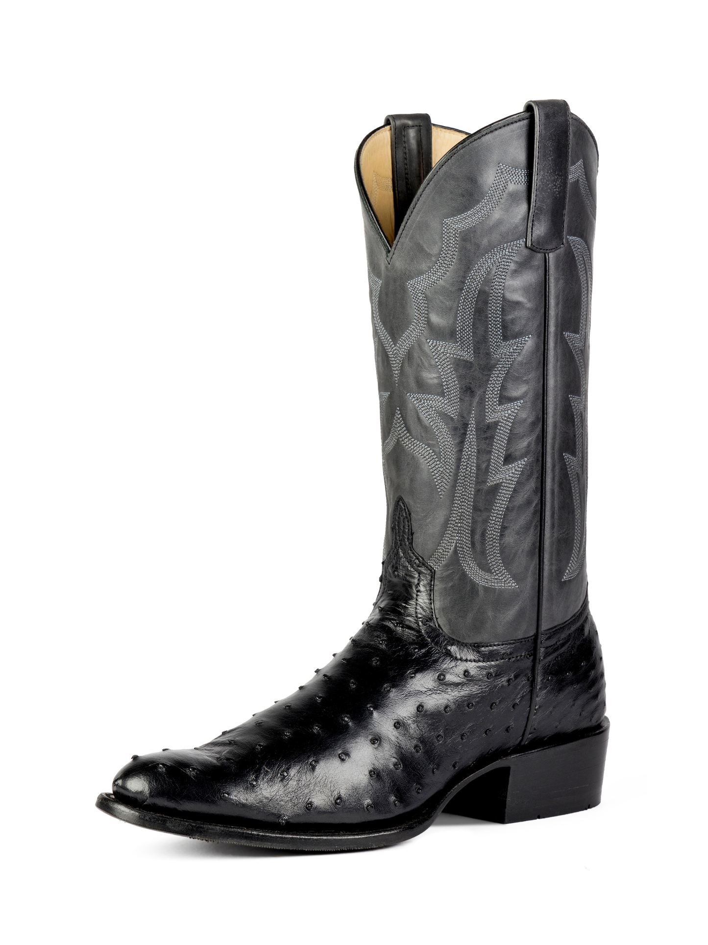 Horse Power Top Hand Men's Full Quill Ostrich Cowboy Boots in Black