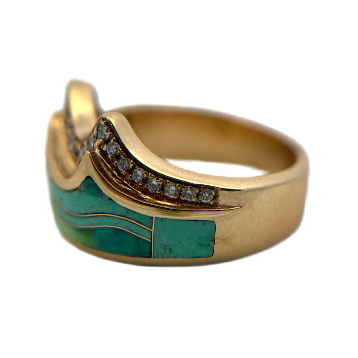 14K Yellow Gold Carico Lake Turquoise & Diamond Ring