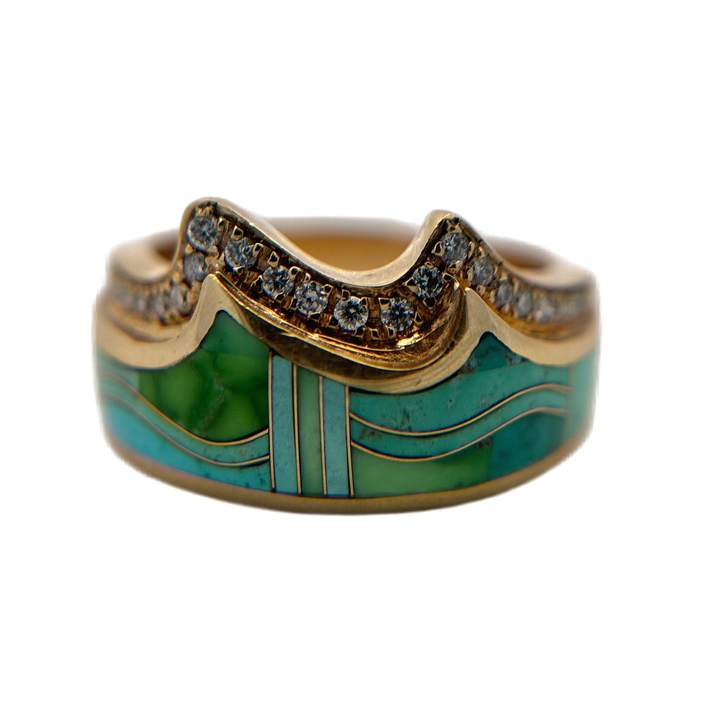 14K Yellow Gold Carico Lake Turquoise & Diamond Ring