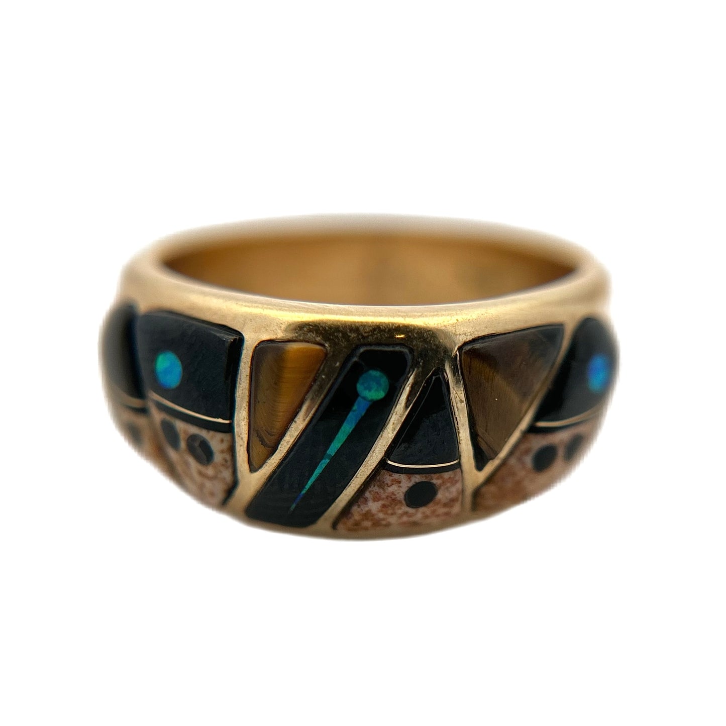 14K Yellow Gold Multicolor Pueblo Inlay Ring