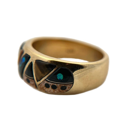 14K Yellow Gold Multicolor Pueblo Inlay Ring