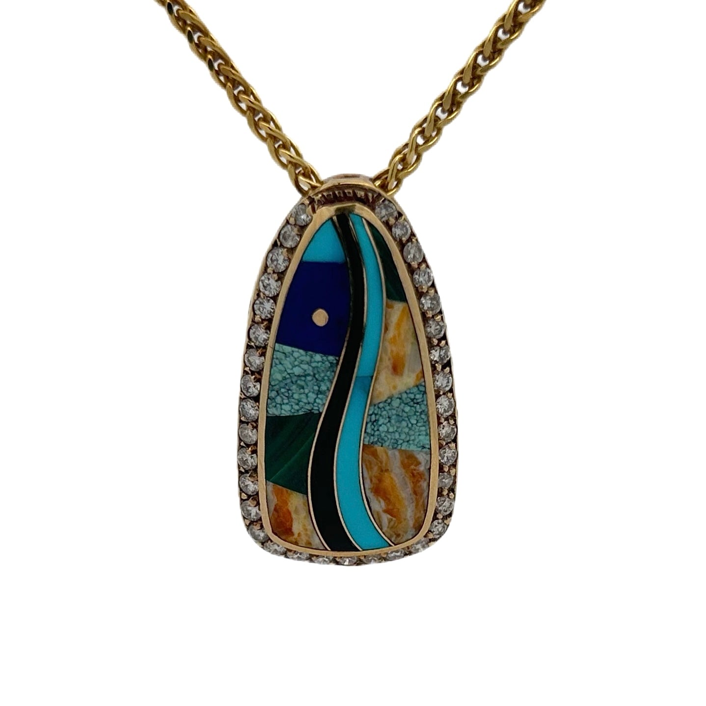 14K Yellow Gold Diamond & Multi-Stone Inlay Pendant