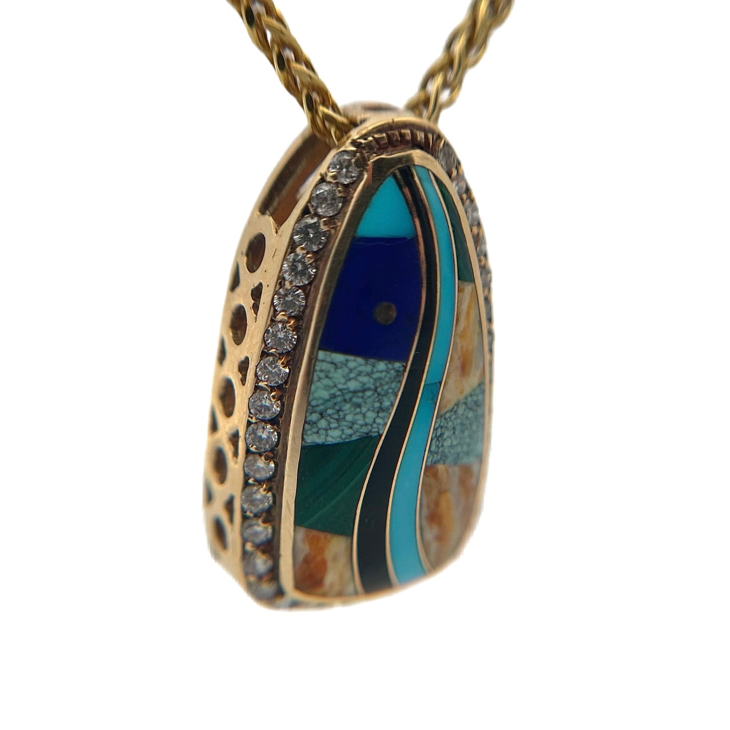 14K Yellow Gold Diamond & Multi-Stone Inlay Pendant