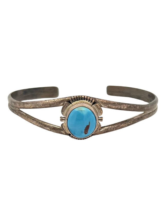 Front view of J.F. sterling silver turquoise cuff bracelet