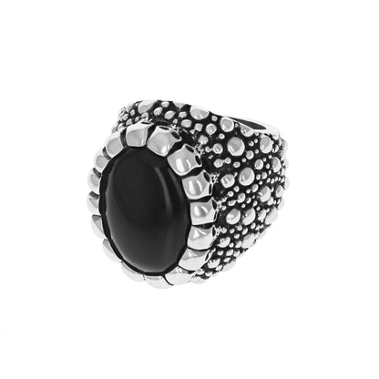King Baby Stingray Texture Ring with Onyx Cabochon in Skull Bezel, 12.5