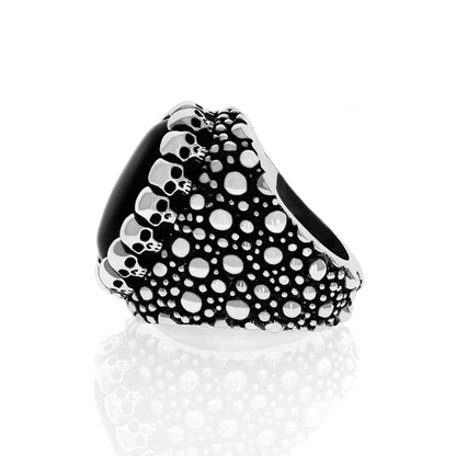 King Baby Stingray Texture Ring with Onyx Cabochon in Skull Bezel, 12.5