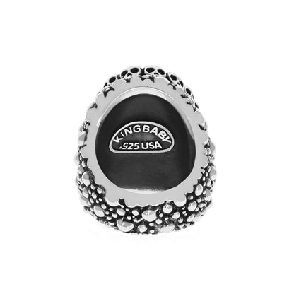 King Baby Stingray Texture Ring with Onyx Cabochon in Skull Bezel, 12.5