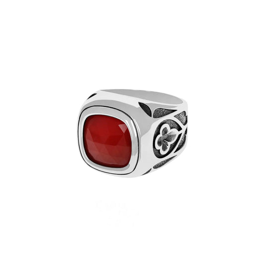 King Baby Rounded Square Carnelian Ring with Celtic Cross Detail