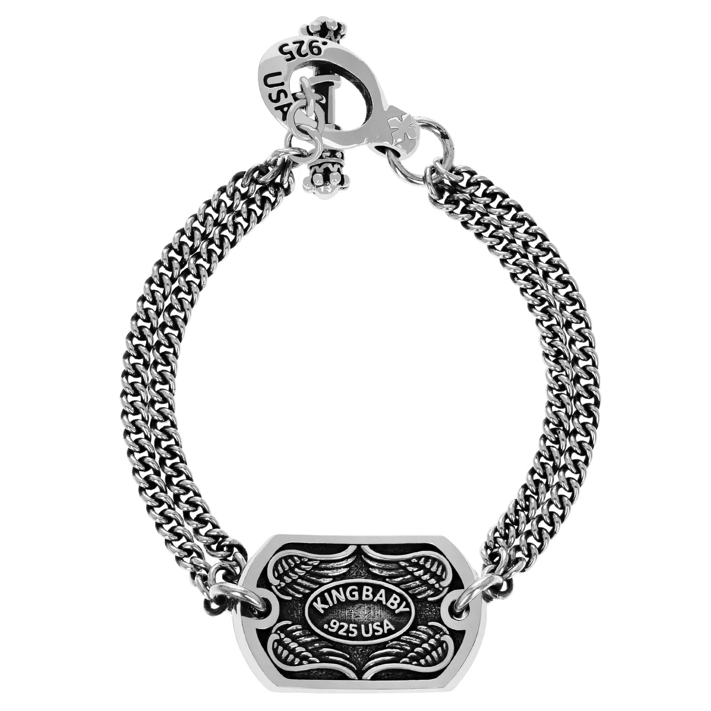 King Baby Saint Michael Double Curb link Chain Bracelet with T-Bar and Toggle