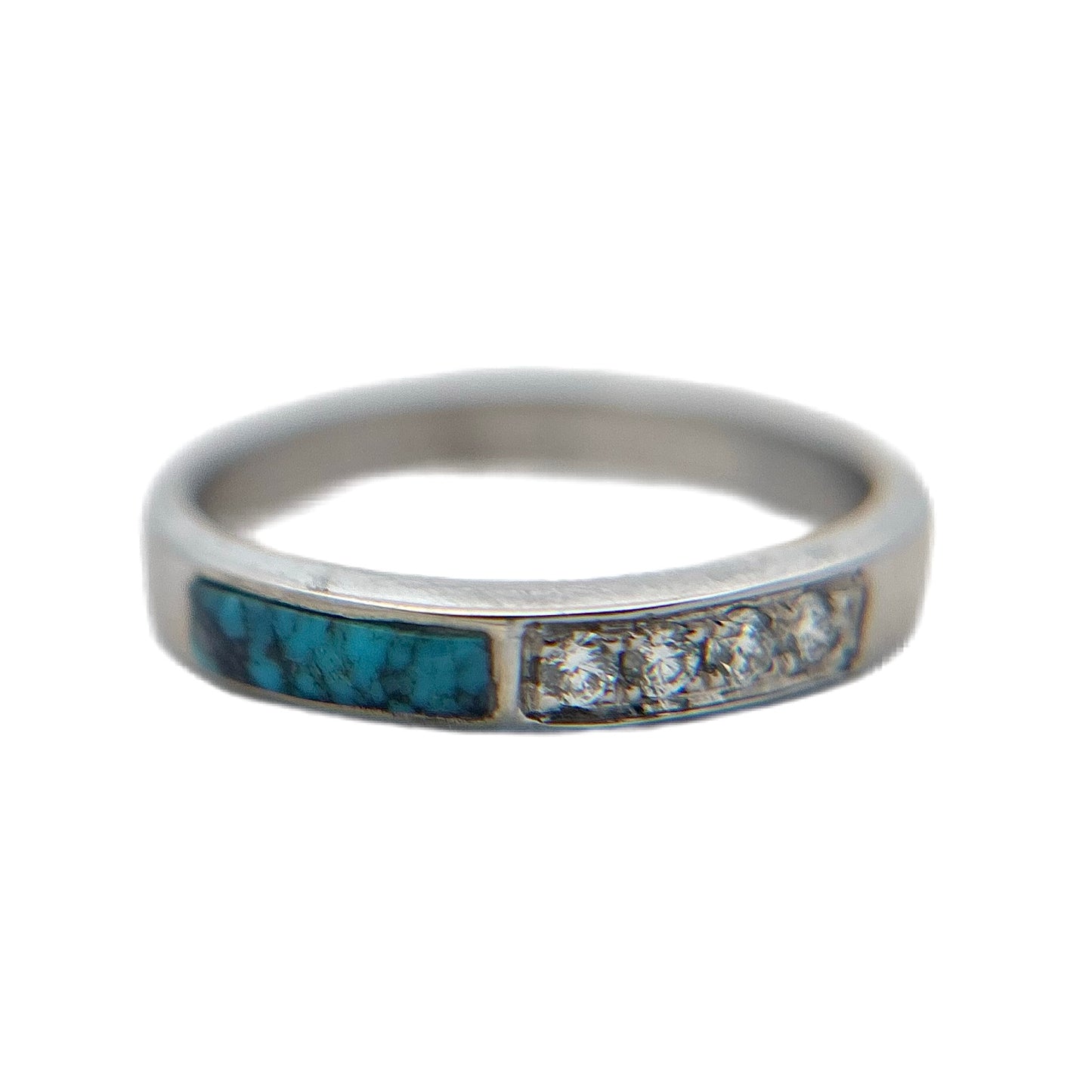 14K White Gold Diamond & Turquoise Ring