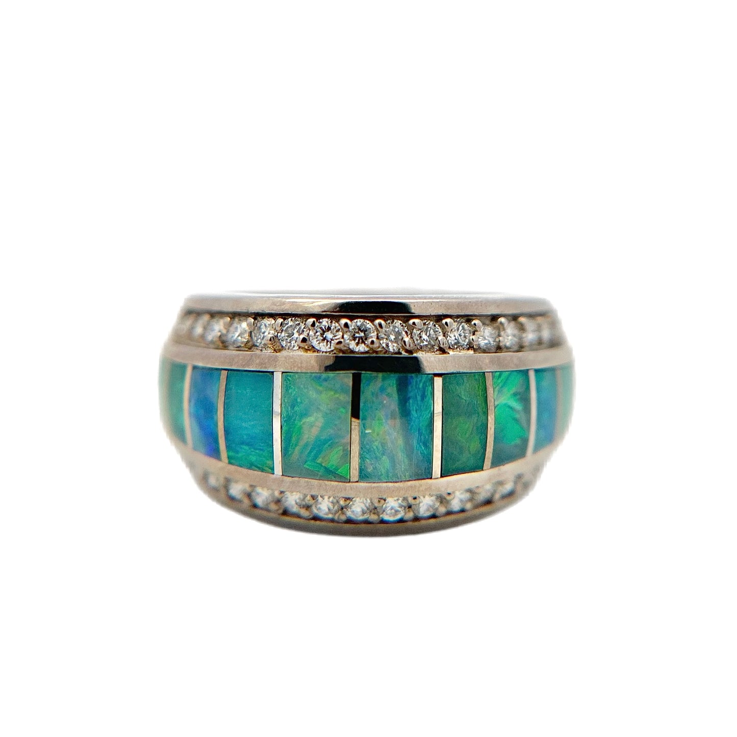 14K White Gold Opal Inlay & Diamond Ring