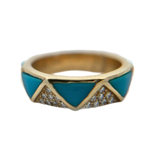 14K Yellow Gold Sleeping Beauty Turquoise & Diamond Ring