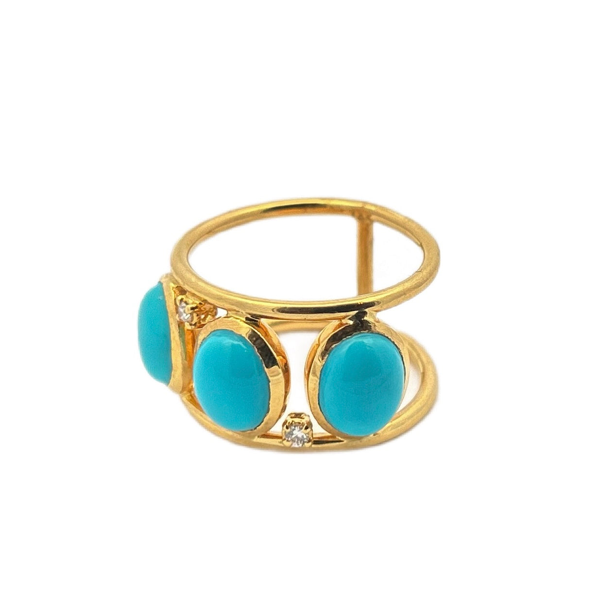 18K Yellow Gold Sleeping Beauty Turquoise & Diamond Ring