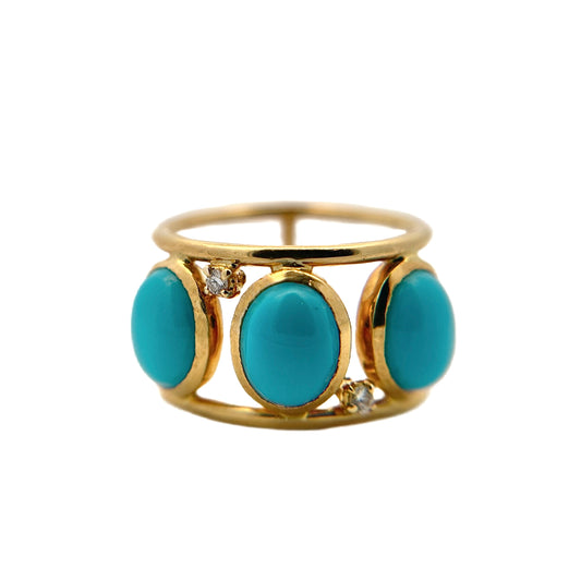 18K Yellow Gold Sleeping Beauty Turquoise & Diamond Ring