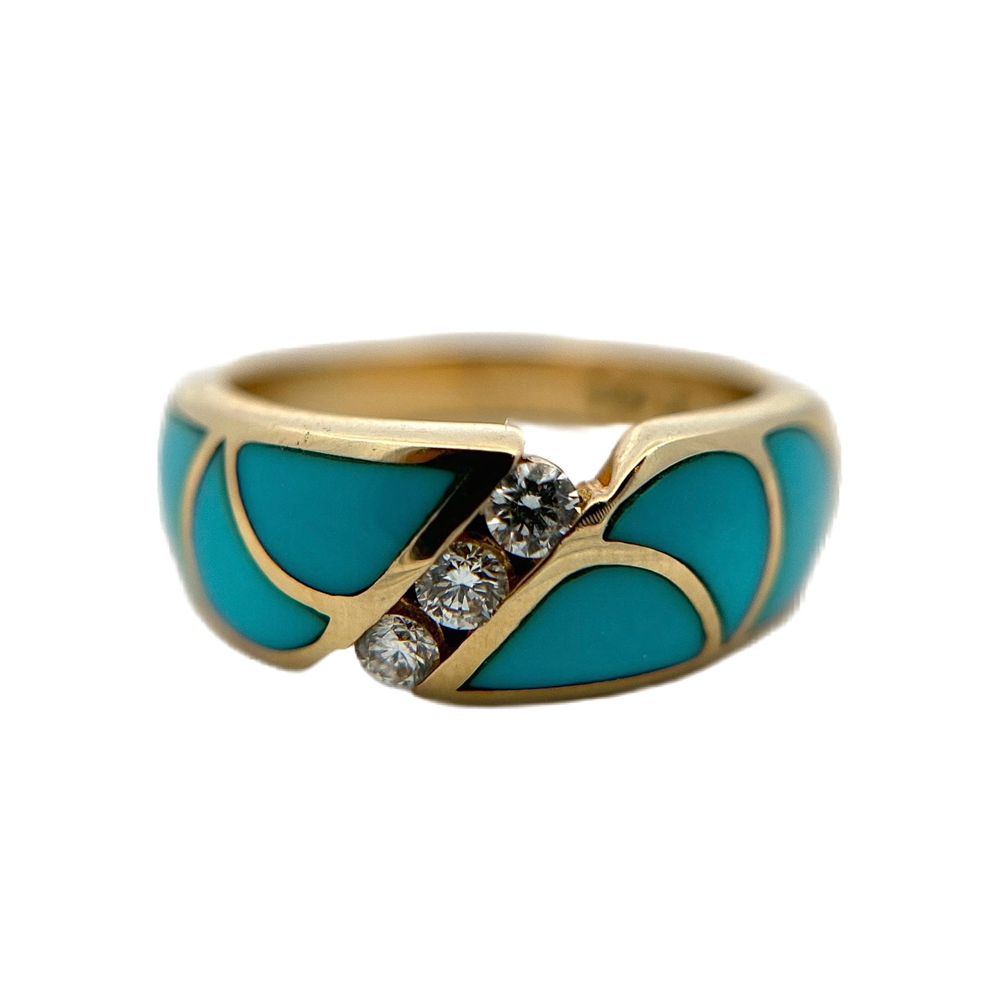 14K Yellow Gold Sleeping Beauty Turquoise & Diamond Ring