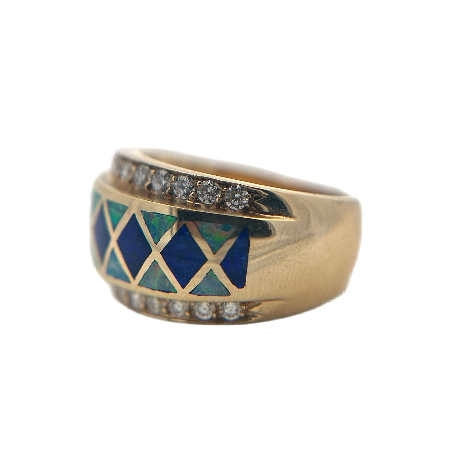 14K Yellow Gold Opal Inlay & Diamond Ring