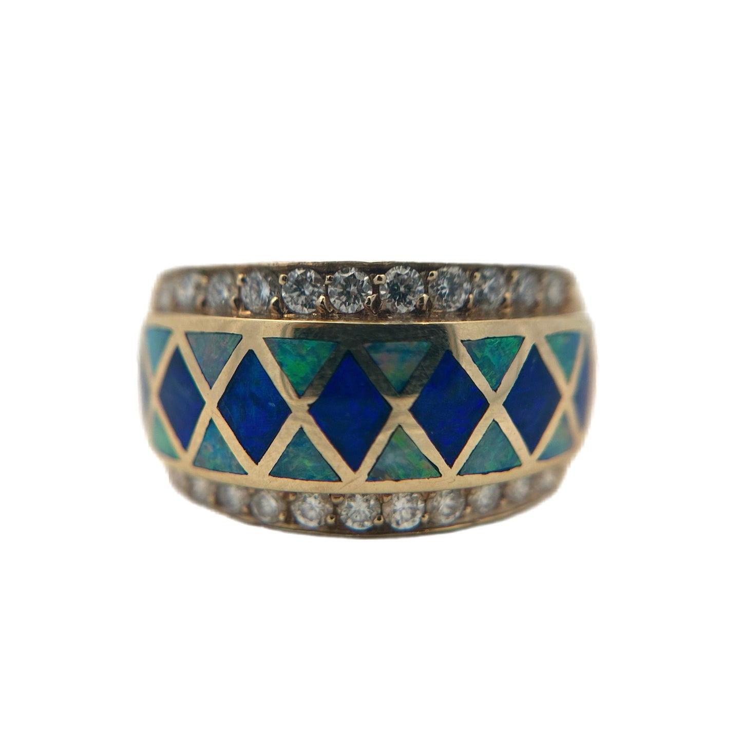 14K Yellow Gold Opal Inlay & Diamond Ring