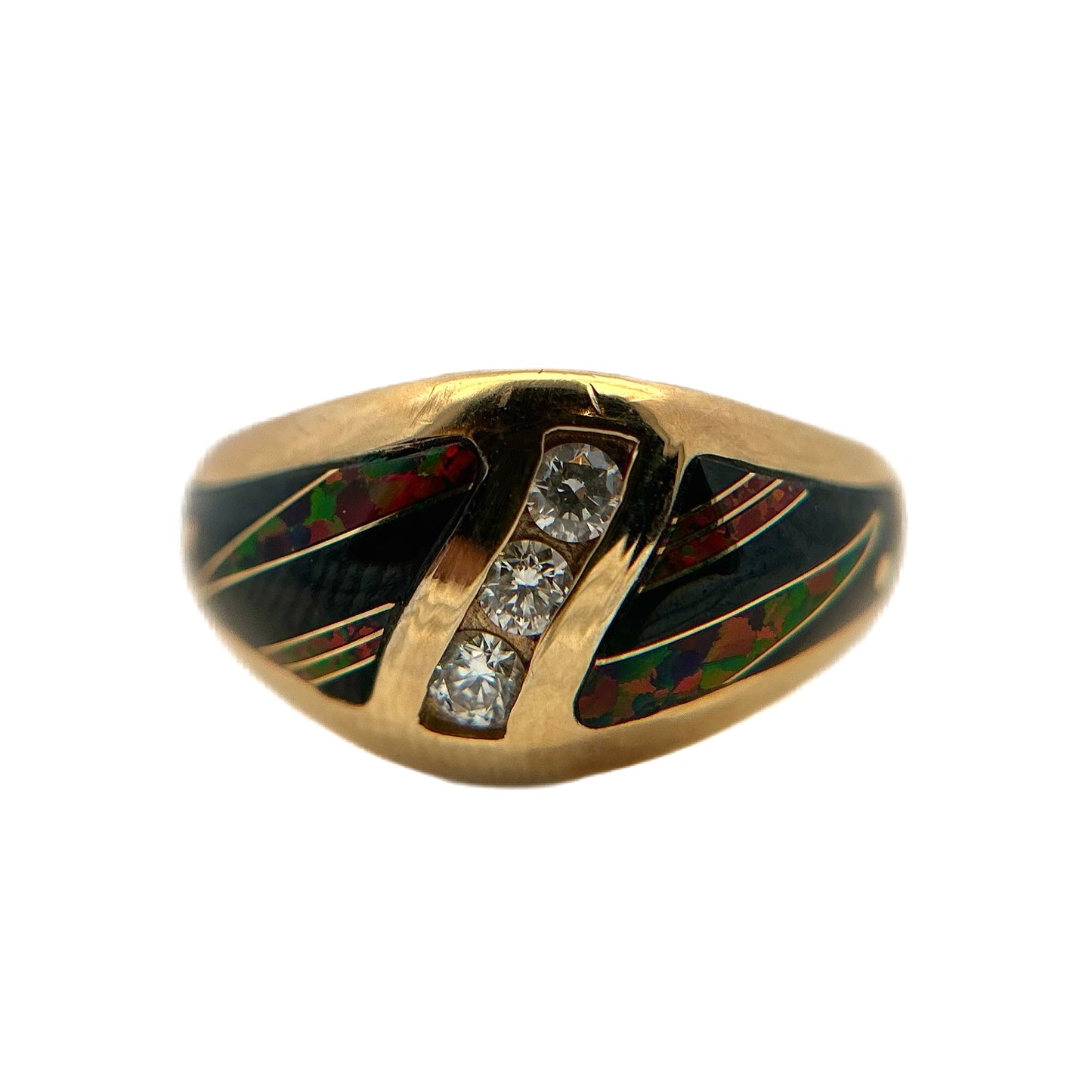 14K Yellow Gold Black Jade & Fire Opal Ring