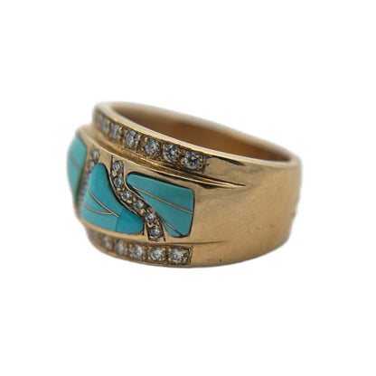 14K Yellow Gold Sleeping Beauty Turquoise & Diamond Ring