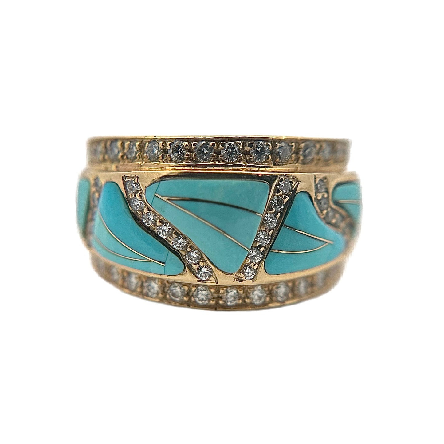 14K Yellow Gold Sleeping Beauty Turquoise & Diamond Ring