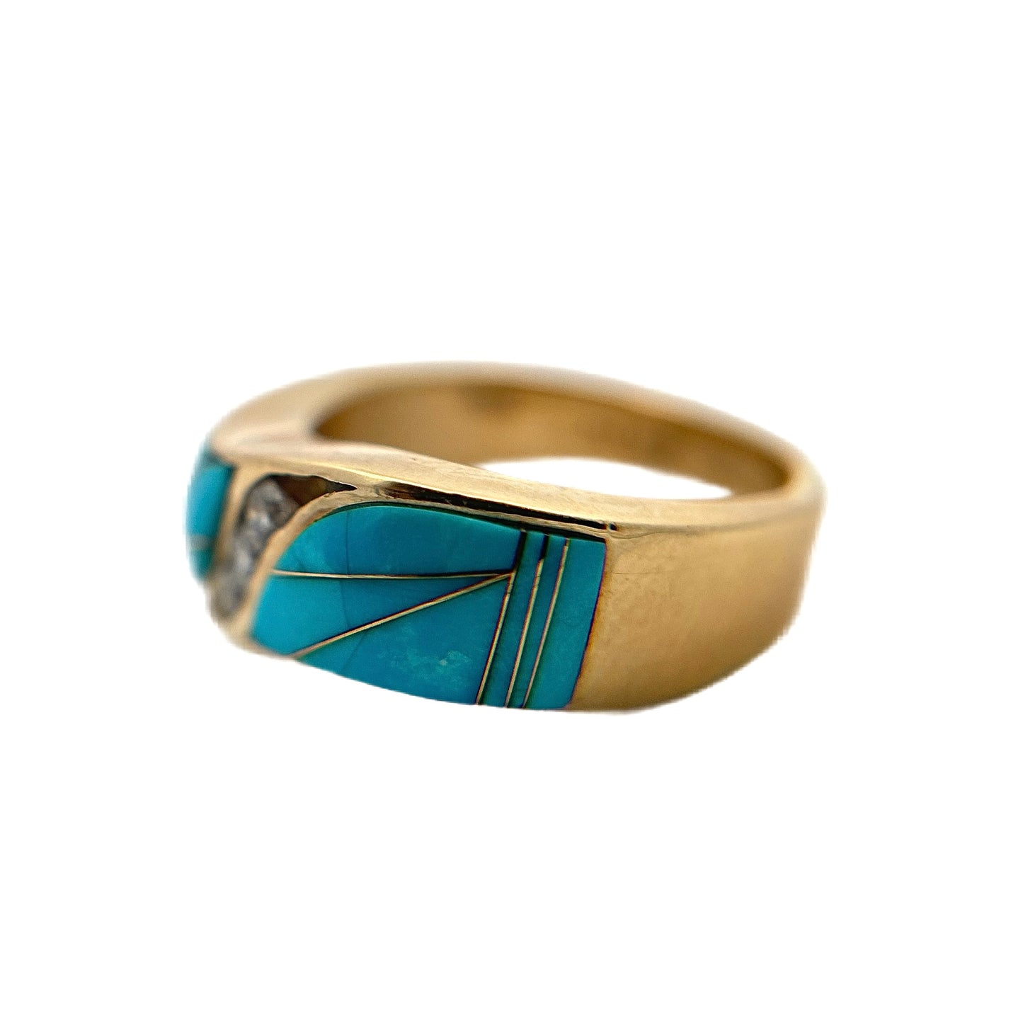 14K Yellow Gold Sleeping Beauty Turquoise & Diamond