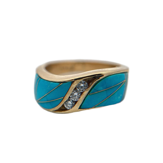 14K Yellow Gold Sleeping Beauty Turquoise & Diamond