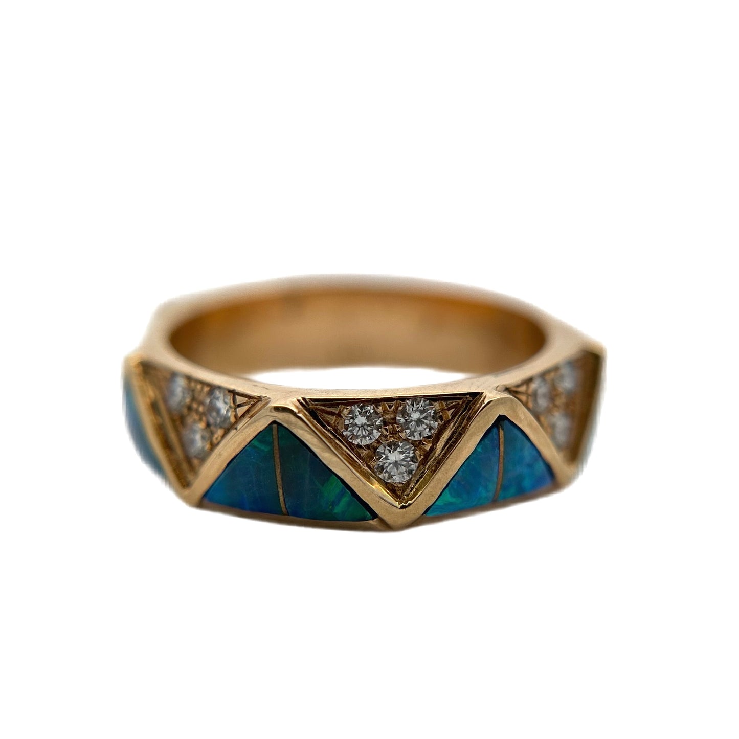 14K Yellow Gold Opal Inlay & Diamond Ring