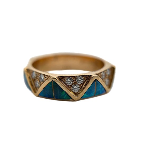 14K Yellow Gold Opal Inlay & Diamond Ring