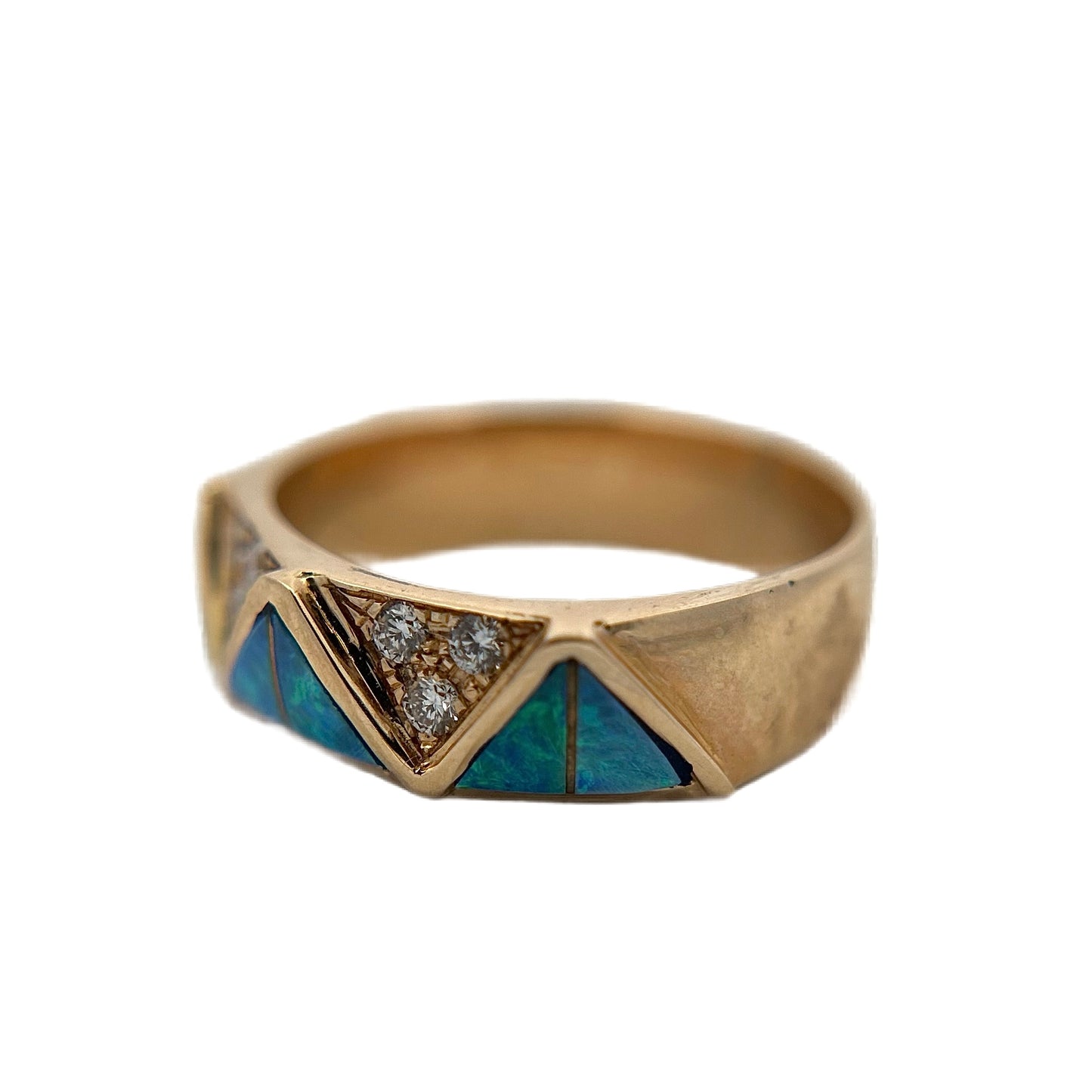 14K Yellow Gold Opal Inlay & Diamond Ring