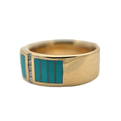 14K Yellow Gold Sleeping Beauty Turquoise & Diamond Ring