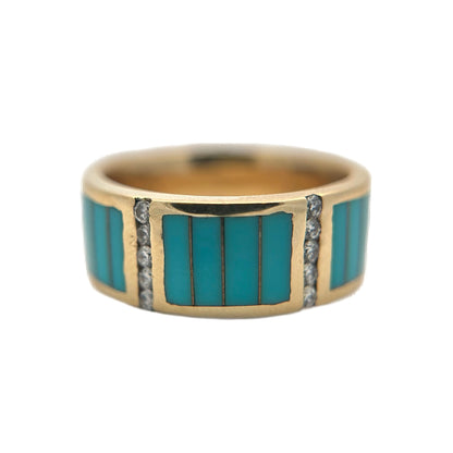 14K Yellow Gold Sleeping Beauty Turquoise & Diamond Ring