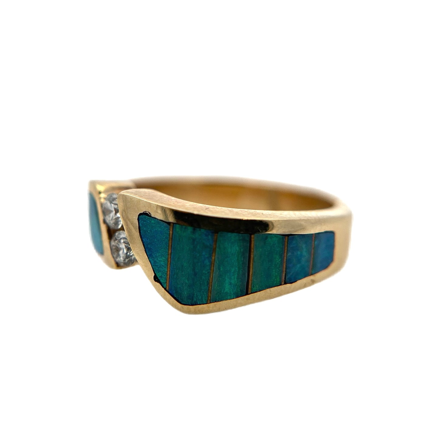 14K Yellow Gold Opal Inlay & Diamond Ring