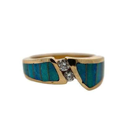 14K Yellow Gold Opal Inlay & Diamond Ring