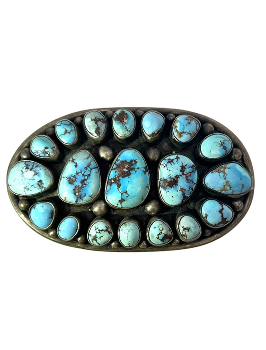Front view of Kathleen Livingston Sterling Silver Turquoise Belt Buckle