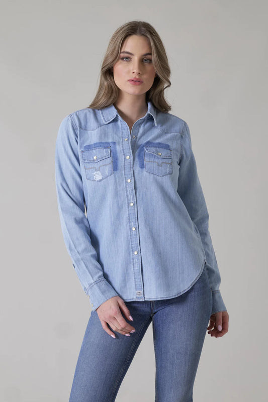 Kimes Ranch Kaycee Denim Top in Destroy Wash Denim