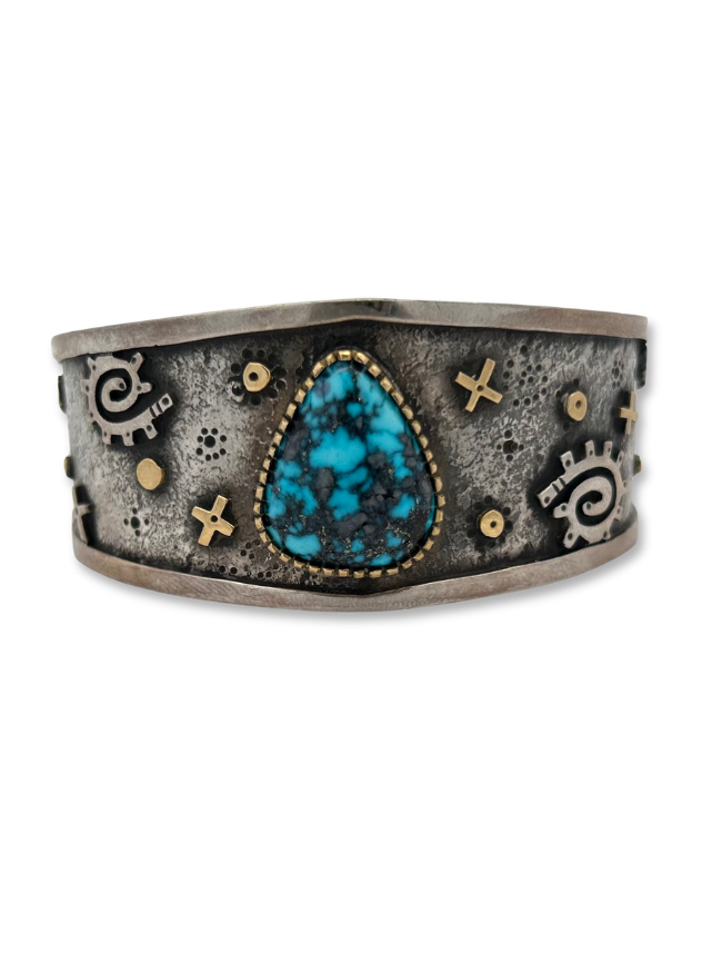 Front view of Kee Yazzie Sterling Silver & Turquoise Cuff Bracelet