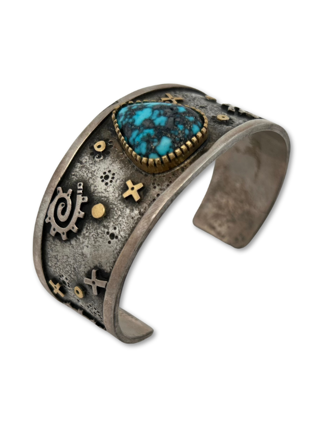 Three quarter view of Kee Yazzie Sterling Silver & Turquoise Cuff Bracelet