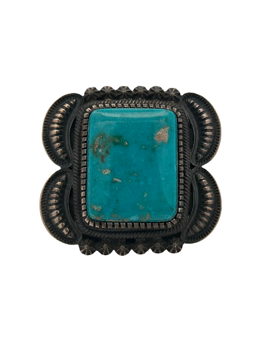 Front view of Kirk Smith sterling silver turquoise ring