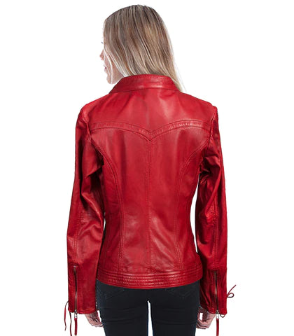 Mavericks Red Lamb Leather Laced Sleeve Jacket