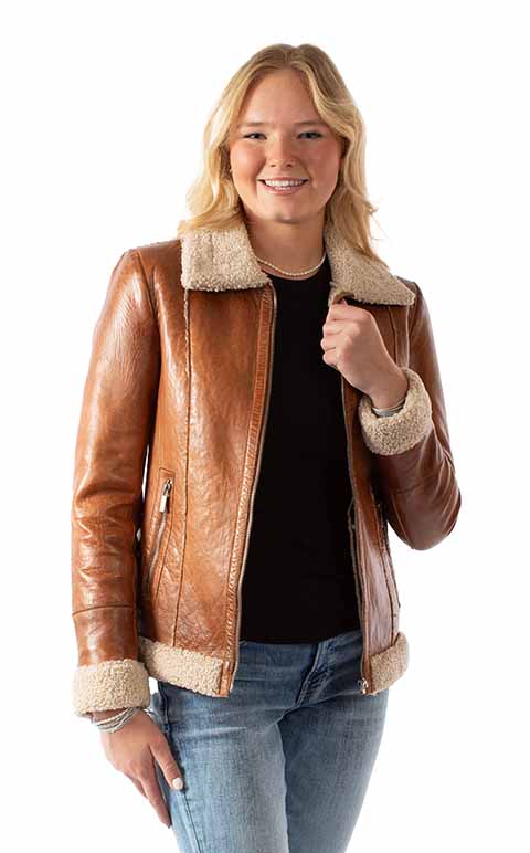 Women's Cognac Zip Jacket