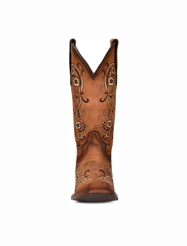 Corral Women's Sand Floral Embroidery Brown Square Toe Cowboy Boots