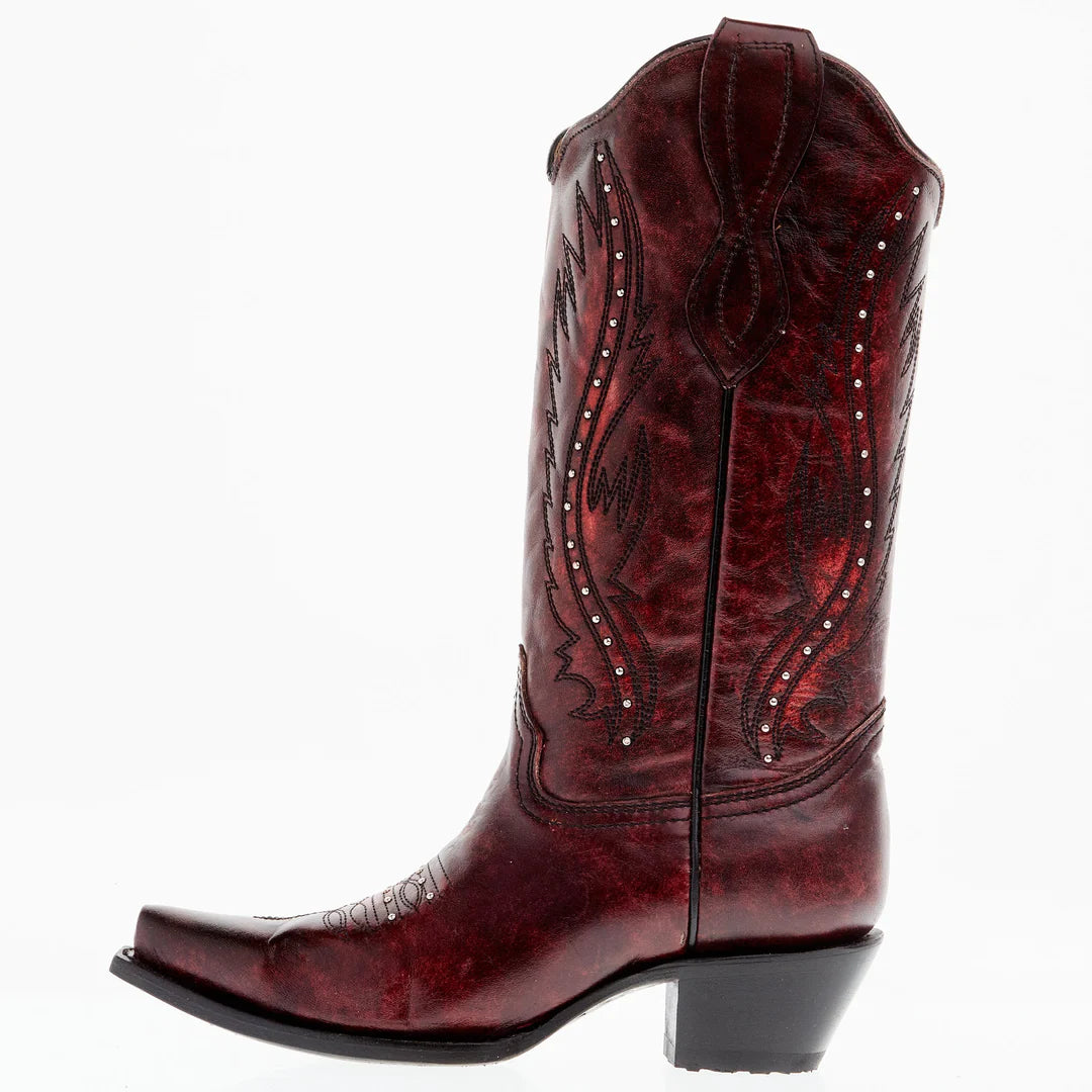 Corral Wine Embroidery & Studs Boots