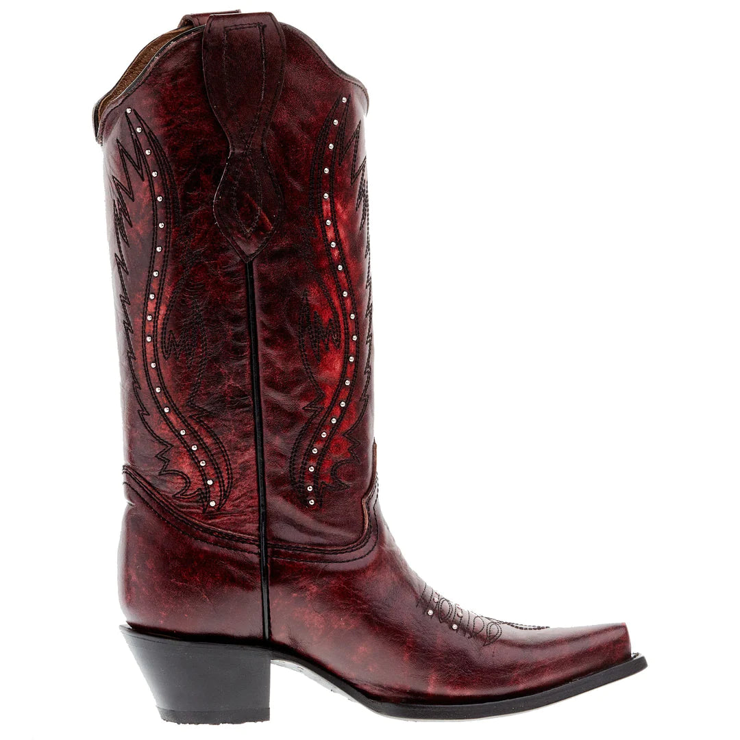 Corral Wine Embroidery & Studs Boots