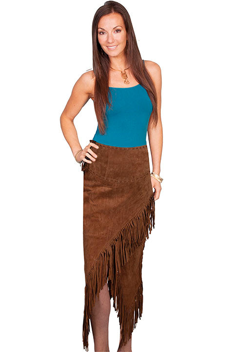 Long Suede Fringe Skirt