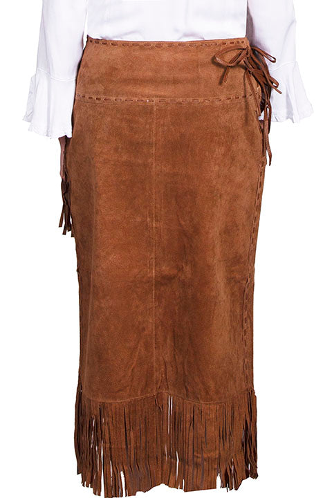 Long Suede Fringe Skirt