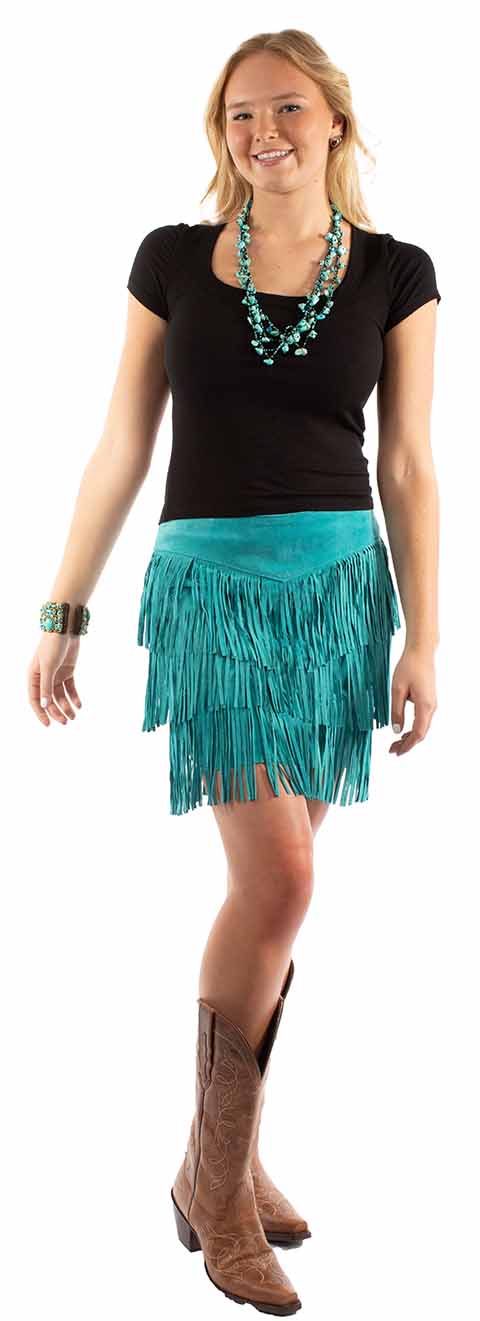 Short Suede Fringe Skirt