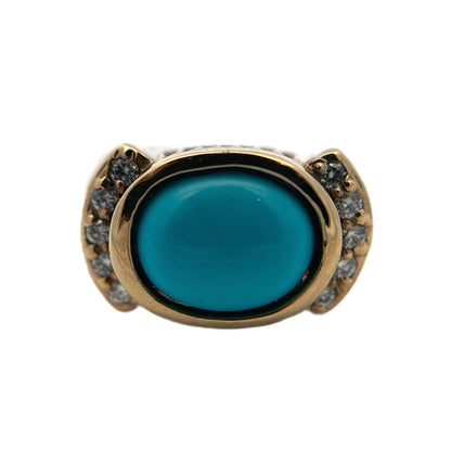 14K Yellow Gold Sleeping Beauty Turquoise & Diamond Ring