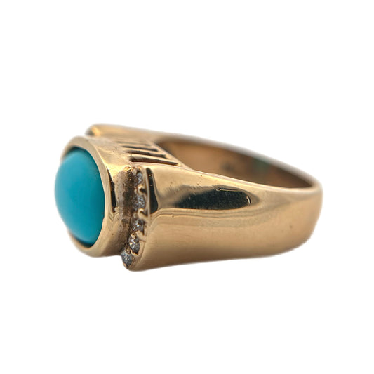 14K Yellow Gold Sleeping Beauty Turquoise & Diamond Ring