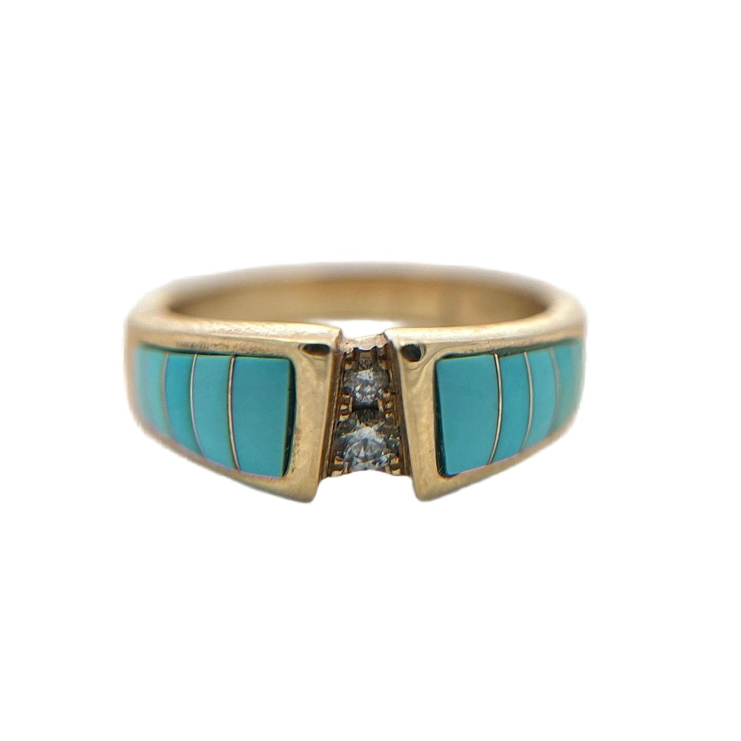 14K Yellow Gold Sleeping Beauty Turquoise & Diamond Ring