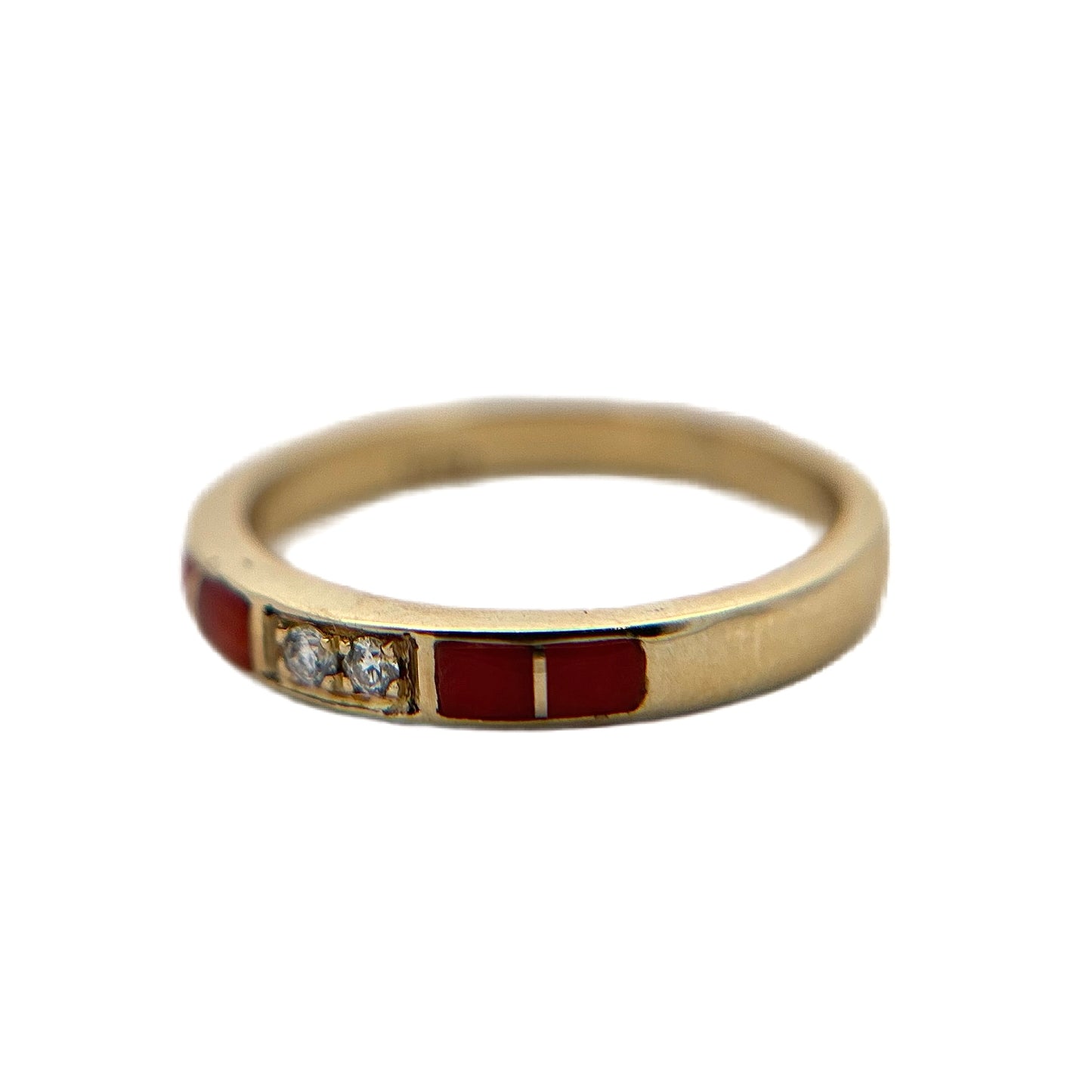 14K Yellow Gold Diamond & Red Coral Ring